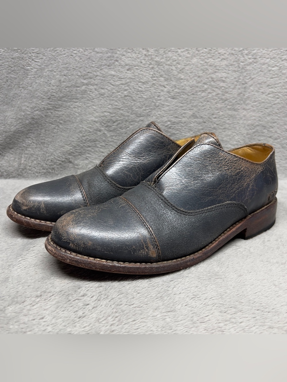 Bed Stu Eden Distressed Leather Cap Toe Slip On Oxfords Women's Size 9 Gray